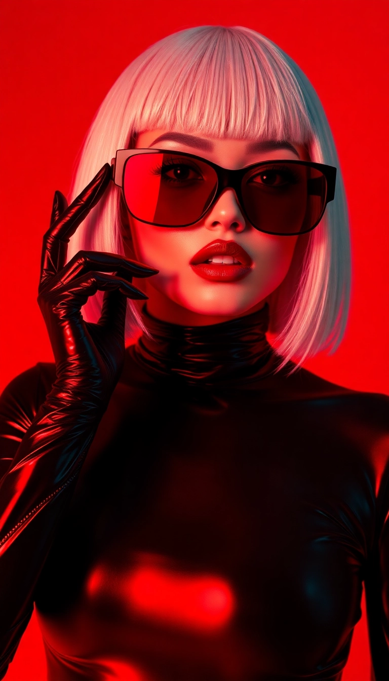 Free AI Y2K Woman Fashion Model in Black and Red iPhone Luxury Wallpaper